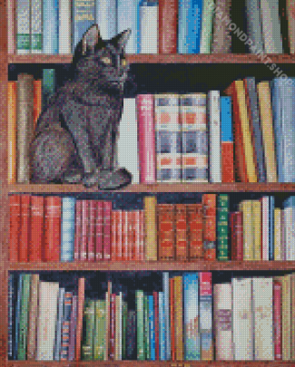 Cats In Bookshelves Diamond Painting
