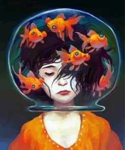 Girl And Gold Fish Diamond Painting