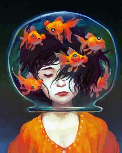 Girl And Gold Fish Diamond Painting