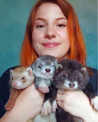 Ferrets And Woman Diamond Painting