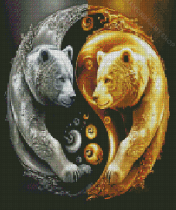 Gold And Silver Bears Yin And Yang Diamond Painting