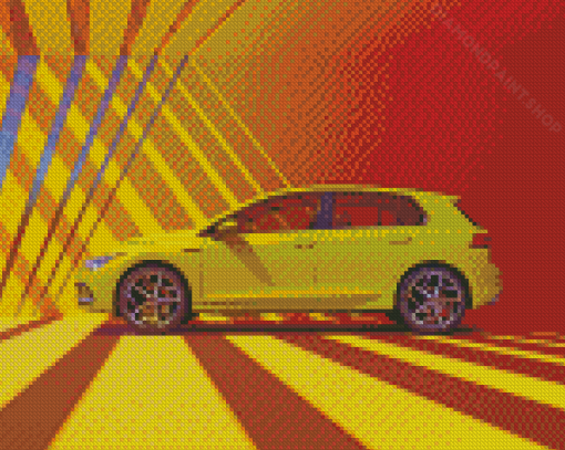 Golf 8 VW Yellow Sport Car Diamond Painting