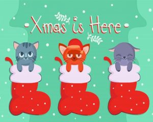 Merry Christmas Cats In Stockings Diamond Painting
