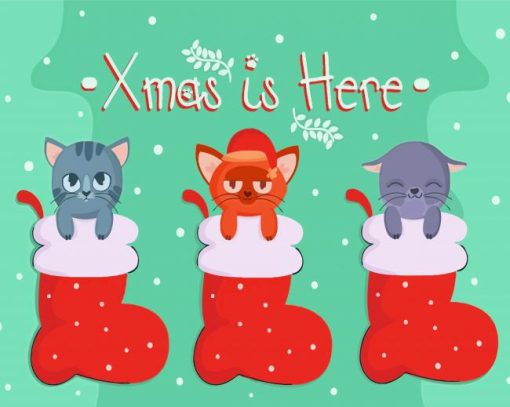 Merry Christmas Cats In Stockings Diamond Painting