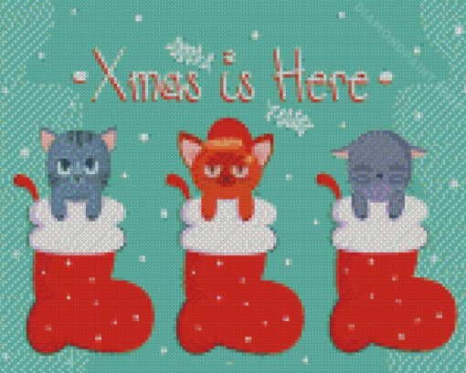 Merry Christmas Cats In Stockings Diamond Painting