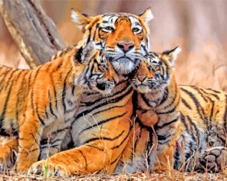 Tiger And Cubs Diamond Painting
