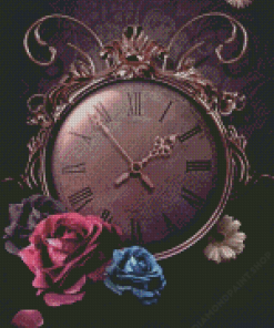 Clock And Flowers Diamond Painting