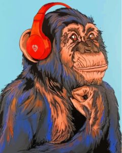 Cute Chimp Headphones Diamond Painting