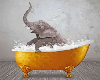 Elephant In Golden Tub Diamond Painting