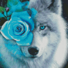 Floral Grey Wolf Diamond Painting