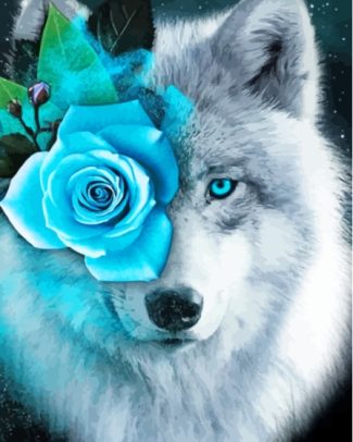 Floral Grey Wolf Diamond Painting