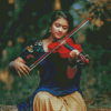 Indian Woman Posing Violin Diamond Painting