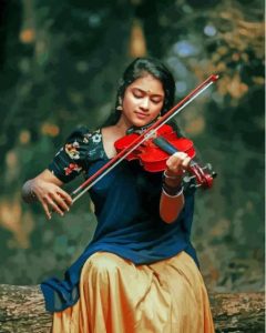 Indian Woman Posing Violin Diamond Painting