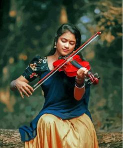 Indian Woman Posing Violin Diamond Painting