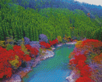 River Between Dense Forest Diamond Painting