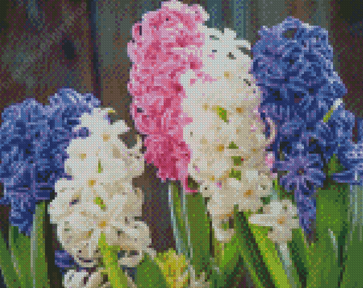 Blue White And Pink Hyacinth Diamond Painting
