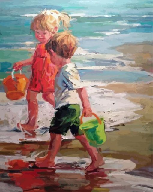 Children On Beach Diamond Painting