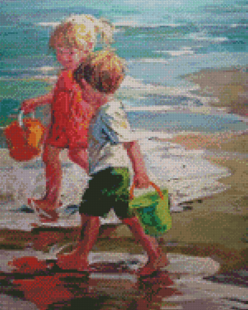 Children On Beach Diamond Painting