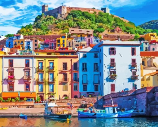 Colorful Buildings In Sardinia Diamond Painting