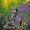 Cute Kitten With Purple Flowers Diamond Painting