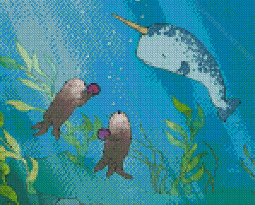 Narwhal With Sea Animals Underwater Diamond Painting