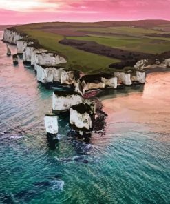 Pink Sunset In Old Harry Rocks Diamond Painting
