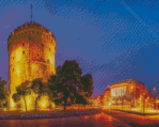 Thessaloniki White Tower At Night Diamond Painting