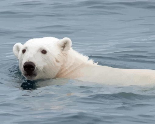 White Polar Bear In Water Diamond Painting