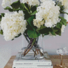 White Hydrangeas Glass Vase On Books Diamond Painting