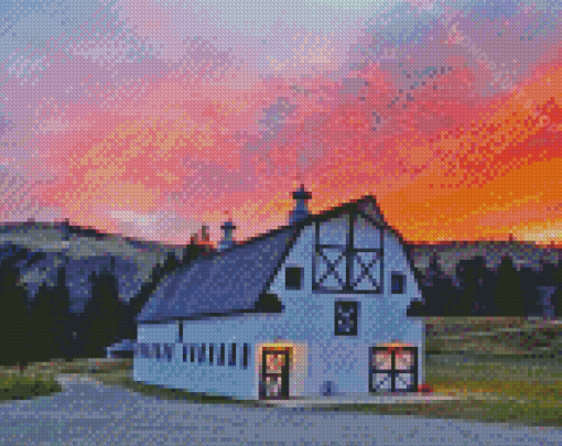 Yellowstone Barn Sunset Diamond Painting