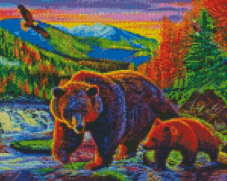Bears And Eagle Diamond Painting