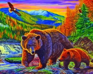 Bears And Eagle Diamond Painting