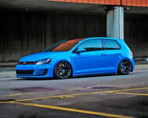 Blue Golf Gti Car Diamond Painting