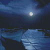 Boat With Moon At Night Diamond Painting