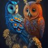 Orange And Blue Owls Diamond Painting