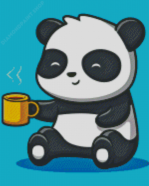 Panda Bear Animal Drinking Coffee Diamond Painting