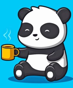 Panda Bear Animal Drinking Coffee Diamond Painting