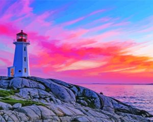 Peggies Cove Purple Sky Diamond Painting