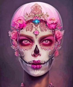 Pink Floral Skull Lady Diamond Painting