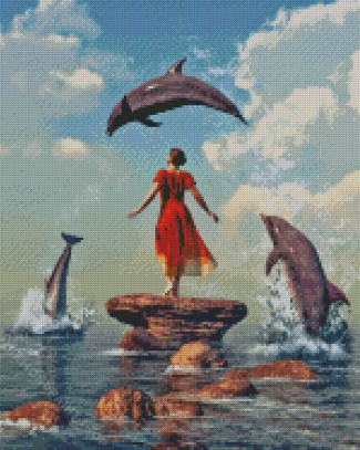 Woman And Dolphins Diamond Painting