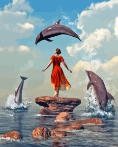 Woman And Dolphins Diamond Painting