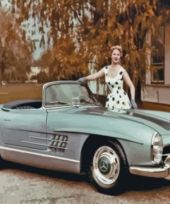 Woman With Mercedes Sl 300 Diamond Painting