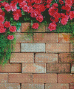 Bricks With Dark Pink Flowers Diamond Painting