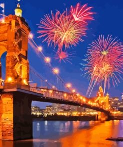 Cincinnati Roebling Bridge Fireworks Diamond Painting