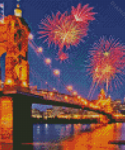 Cincinnati Roebling Bridge Fireworks Diamond Painting