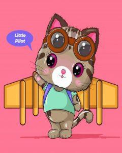Cute Little Pilot Cat Diamond Painting