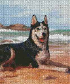 Husky Dog In The Beach Diamond Painting