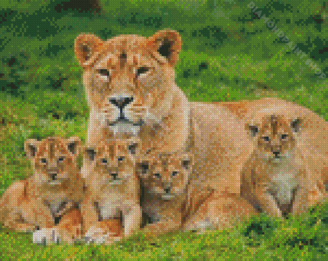 Lioness And Cubs Animals Diamond Painting