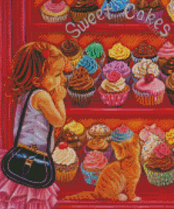Little Girl At The Cupcake Bakery Diamond Painting