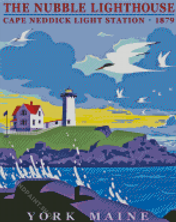 Nubble Lighthouse York Maine Poster Diamond Painting